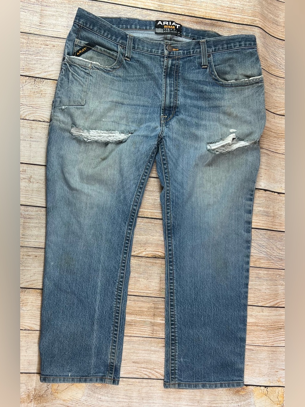 Mens Distress Ariat Rebar M4 Low Rise Boot Cut Denim Jeans 40x30 Lot Of 2 Bundle - Picture 3 of 13